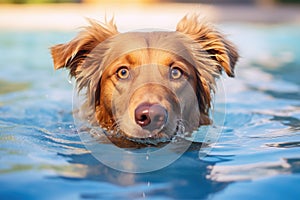Wet Dog swimming pool vacation. Generate Ai