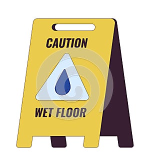 Wet floor caution sign 2D linear cartoon object