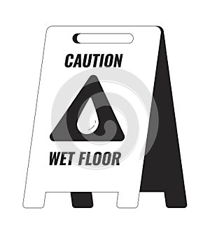 Wet floor caution sign black and white 2D line cartoon object