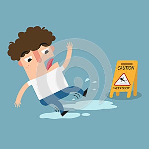 Wet floor caution sign.Danger of slipping isolated illustration