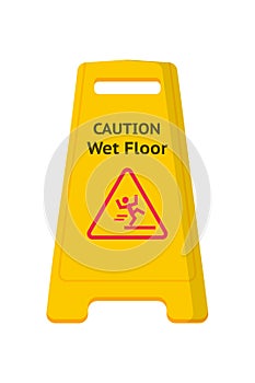 Wet floor caution sign flat vector illustration
