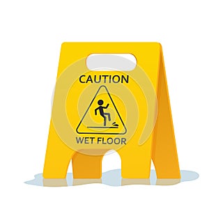Wet floor caution warning sign, yellow symbol with water isolated on white background.Public warning yellow symbol clip