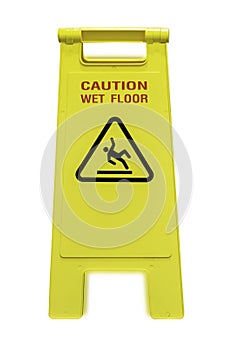 Wet floor and cleaning in progress isolated on white background.clipping path