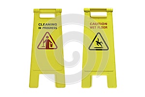 Wet floor and cleaning in progress isolated on white background.clipping path