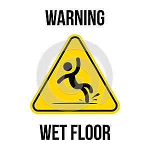 Wet Floor logo sign vector yellow triangle with falling man illustration