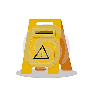 Wet floor object flat logo isolated on white background illustration. Yellow sign caution cleaning