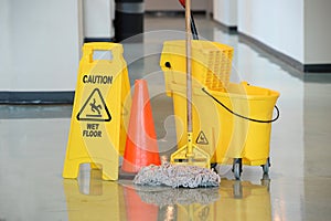 Wet Floor Sign With Mop