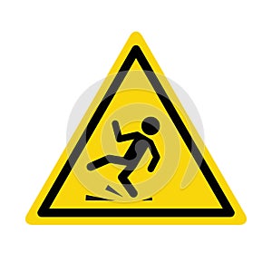 Wet floor sign. Safety yellow slippery floor warning icon vector caution symbol