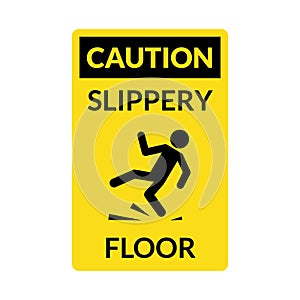 Wet floor sign. Safety yellow slippery floor warning icon vector caution symbol