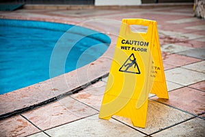Wet floor yellow precaution information photo