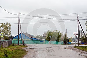 Wet a fork in the road without asphalt in the North of the Yakut village.