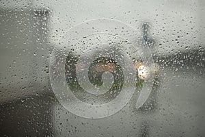 Wet glass. Raindrops on window. It's rainy day