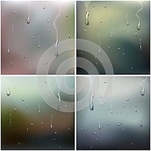 Wet Glass Set Vector. Water Drops. Pure Droplets Condensed. Clear Vapor Water Bubbles. Rain Drops. Steam Shower