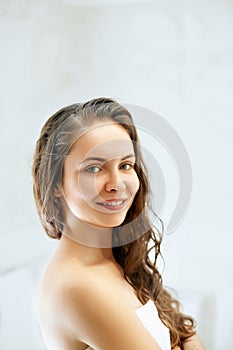 Wet hair woman portrait, beauty hair healthy skin care concept,