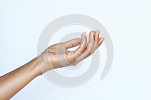 Wet hand of woman gesture hand stock photo