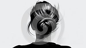 Wet Look: Black And White Vectorized Drawing Of A Woman\'s Hair With Bun