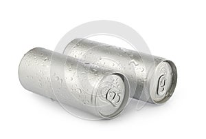 Wet metal aluminum beverage drink cans. photography