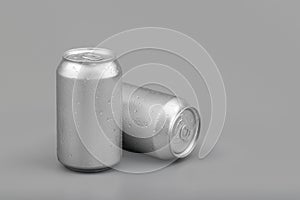 Wet metal aluminum beverage drink cans. photography