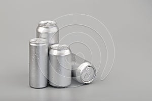 Wet metal aluminum beverage drink cans. photography