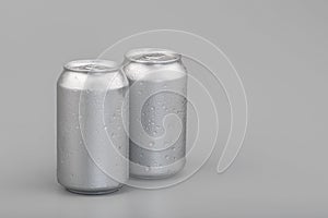 Wet metal aluminum beverage drink cans. photography