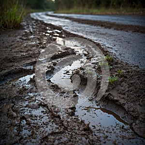 Wet Muddy Dirt with Puddles photo