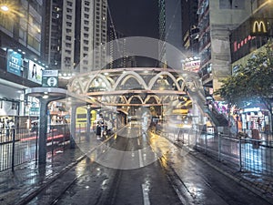 A wet night on the city streets of Hong Kong