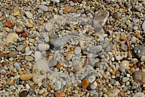 Wet pebbles on the beach