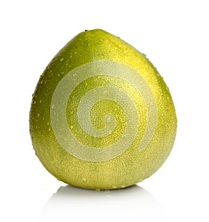 Wet Pomelo, chinese grapefruit with drop waters on white