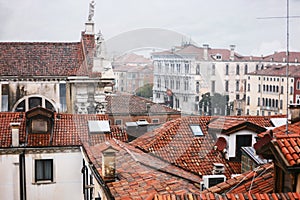 Wet roofs in residential district of Venice