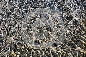 Wet sand and water strange, dark, abstract patterns