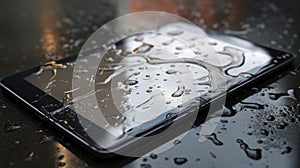 Wet Smartphone Lying on a Reflective Surface