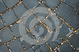 Wet stone pavement background after rain