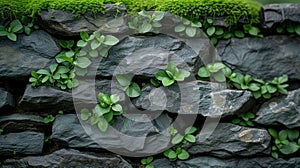 wet stones with green moss natural background