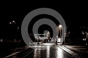 Wet Streets in Low Light - Dark Evening in Porsgrunn, Norway photo