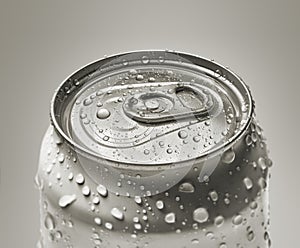 Wet surface of a metal can with a cold drink close-up