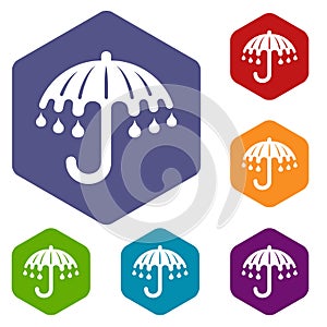 Wet umbrella icons vector hexahedron
