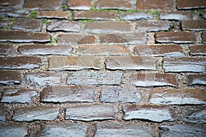 wet vintage cobbles in the street