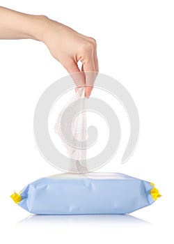 Wet wipes in hands pack