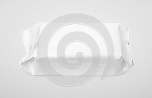 Wet wipes white package with flap on gray