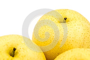 Wet yellow pear macro