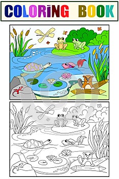 Wetland landscape with animals color and coloring raster for adults