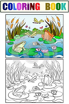 Wetland landscape with animals coloring vector for adults