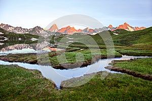 Wetland with winding brooks at Lacs de Fenetre