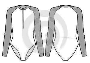 Wetsuit, swimsuit surfing. Long sleeves bodysuit with zipper on front.