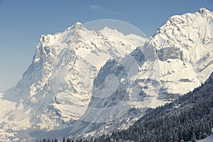 Wetterhorn mountain in winter, Grindelwald, Switzerland.