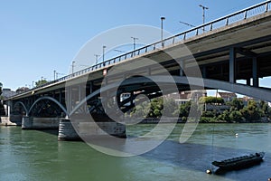 WettsteinbrÃ¼cke is the second oldest bridge across the Rine river in Basel, Switzerland