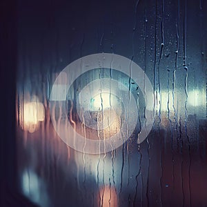 Wetwindow with the background of the night city