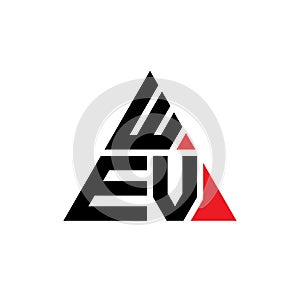 WEV triangle letter logo design with triangle shape. WEV triangle logo design monogram. WEV triangle vector logo template with red