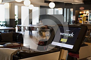 Wework Office Space Interior with Digital Sign In Downtown Detroit, Michigan