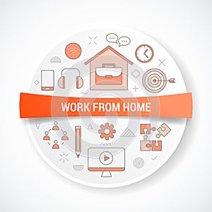 wfh work from home concept with icon concept with round or circle shape